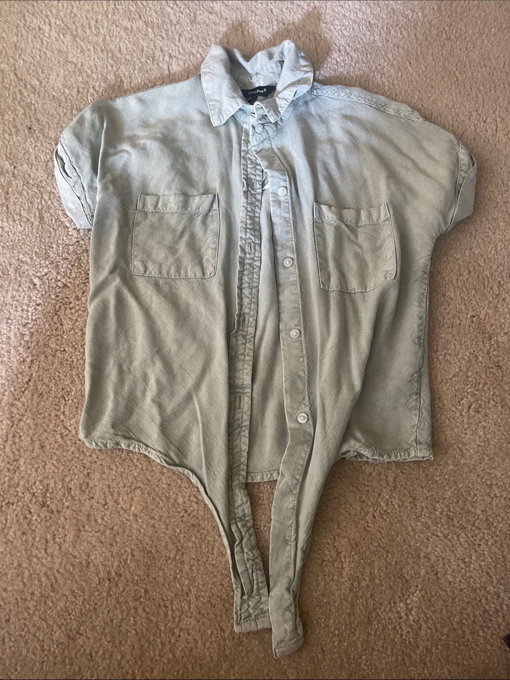 Casual Light Sage Button-Front Tie Hem Blouse